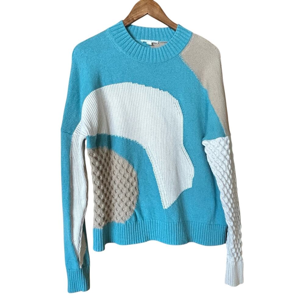 COS Crewneck Sweater SZ S Blue Abstract Design Preppy Quiet Luxury Slow Fashion - Picture 3 of 7